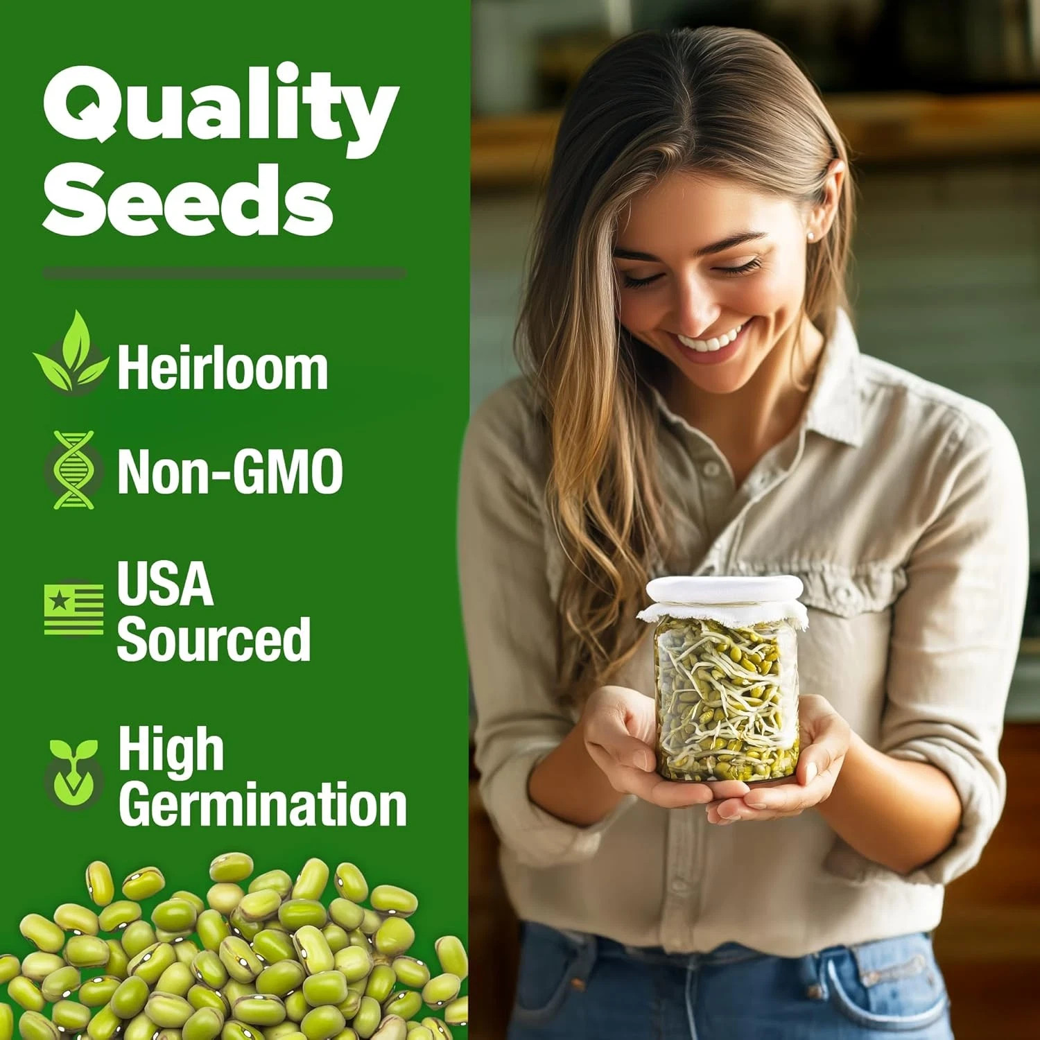 HOME GROWN Mung Beans Seeds Pack 1.5 lb Over 15,000 Sprouting Seeds Grow Fresh M