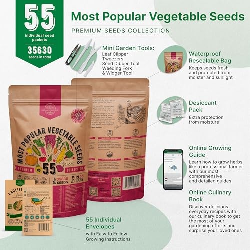 55 Vegetable Seeds Variety Pack – 35,600+ Non 55 Most Popular Vegetable Seeds
