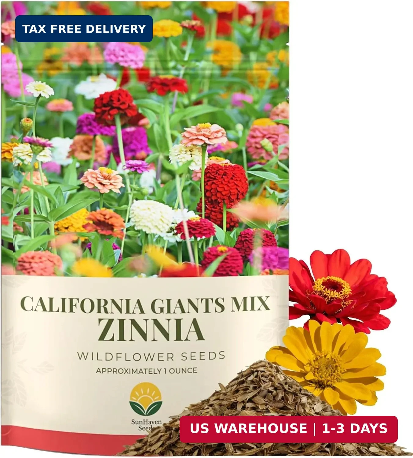 California Giants Zinnia Mix – 4,000+ Seeds – 1 oz Bulk Extra Large Resealable P