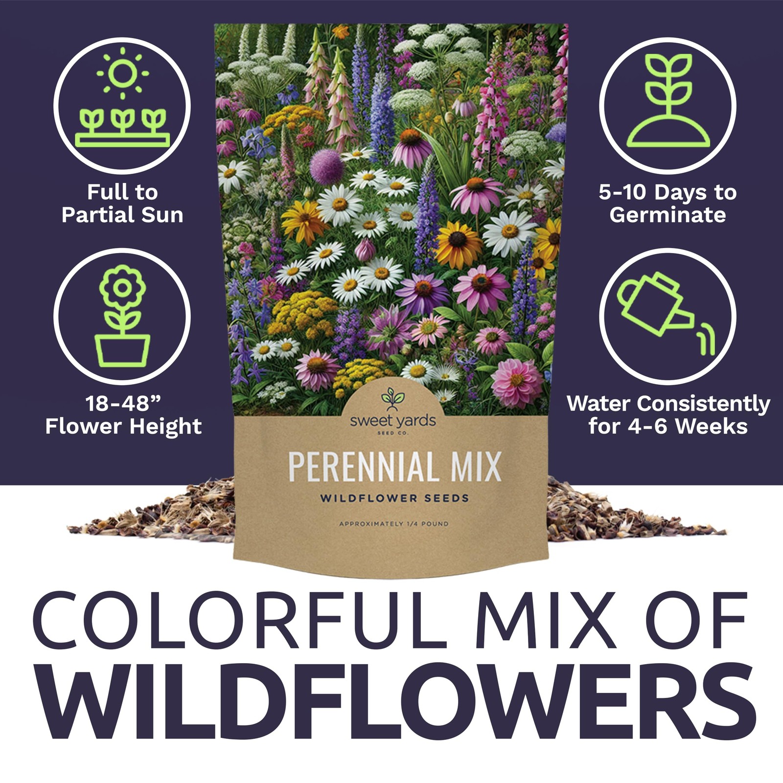 Perennial Wildflower Seeds Mixture – Bulk 1/4 Pound Bag – Over 60,000 Pure Li…