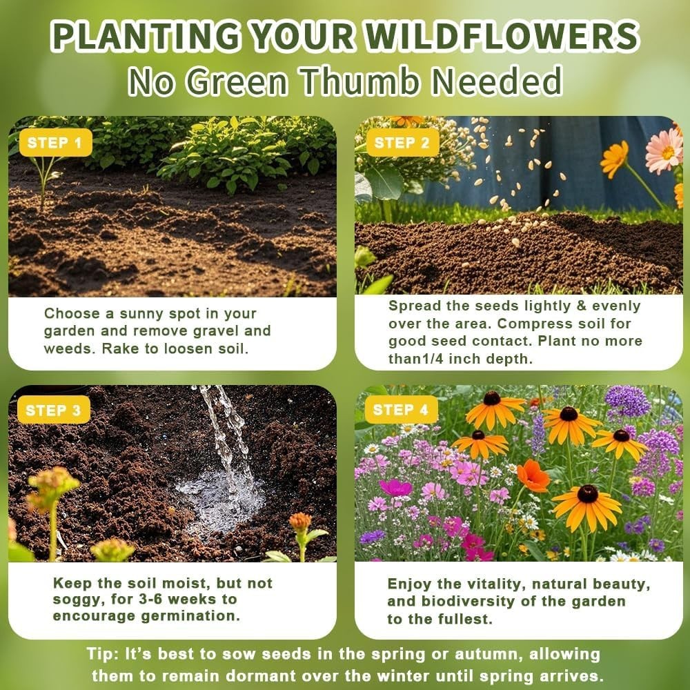 Wildflower Seed Mix – 19 Varieties Including Sunflower, Zinnia, Cosmos, Morni…
