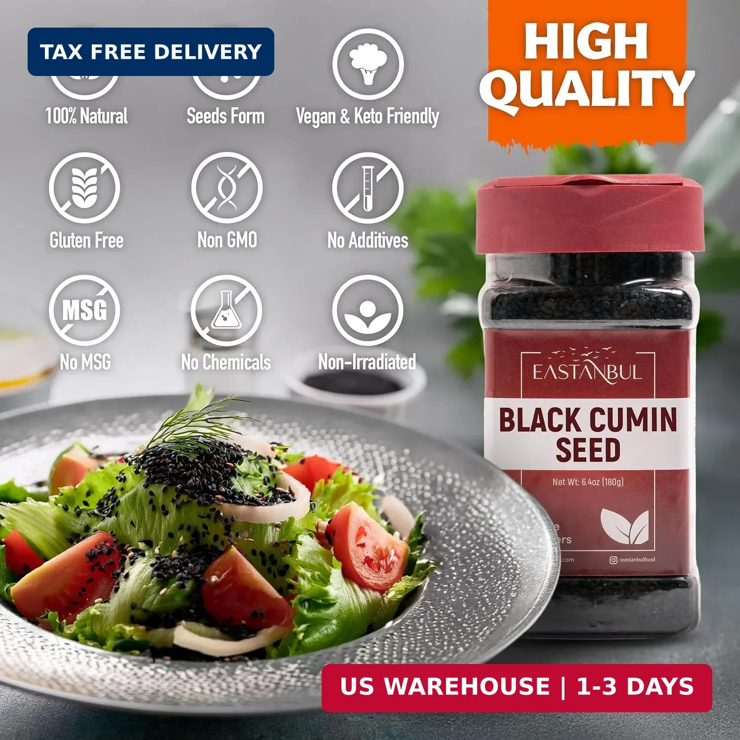 Eastanbul Nigella Seeds, Black Cumin Seed, Whole Black Cumin, Flavorful, Natural