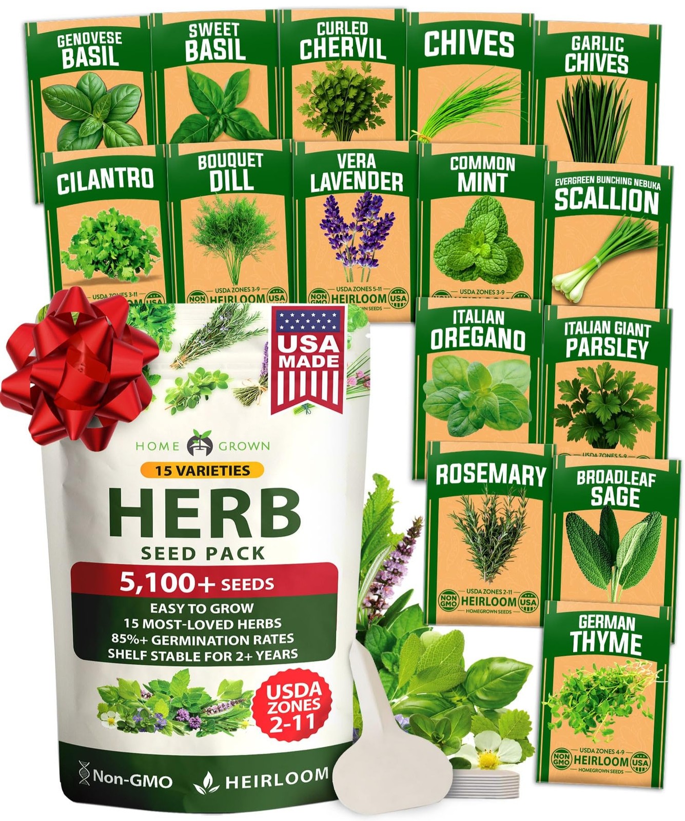 HOME GROWN Herb Seeds for Planting 15Pack Massive Seed Count 5,100+ Seeds Non…