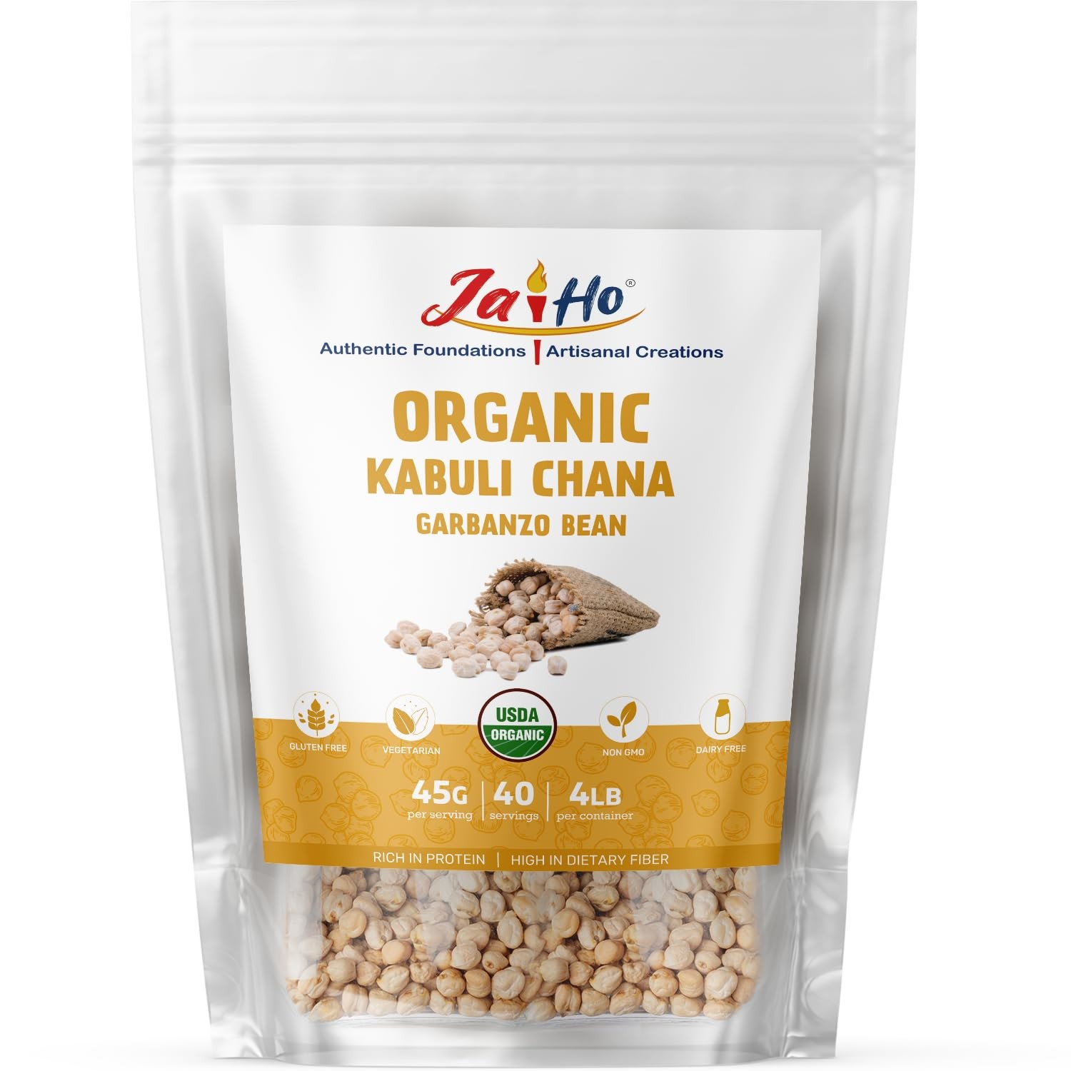 Jai Ho Certified Organic Kabuli Chana Garbanzo Beans 4 lb | Chickpeas Lentils…