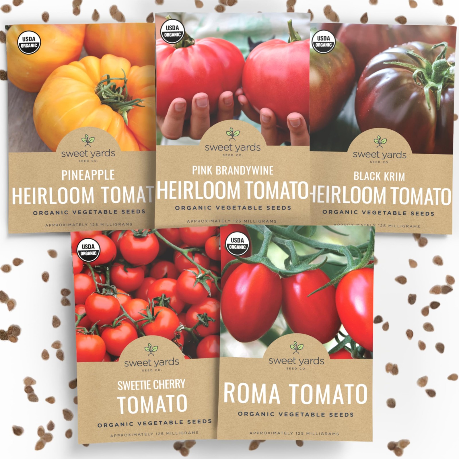 Organic Tomato Seeds Variety Pack 5 NonGMO Packs for Indoor & Outdoor
