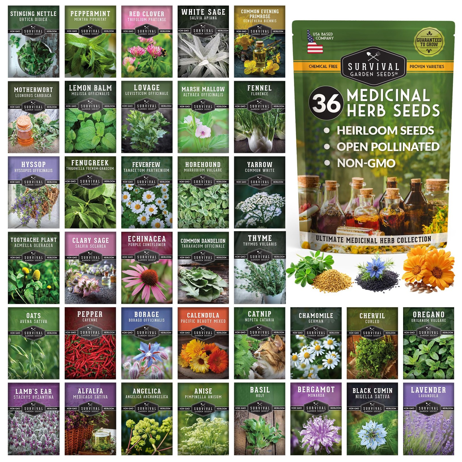 Ultimate Medicinal Herb Seeds Variety Pack – 36 Heirloom Non-GMO Healing Herb…