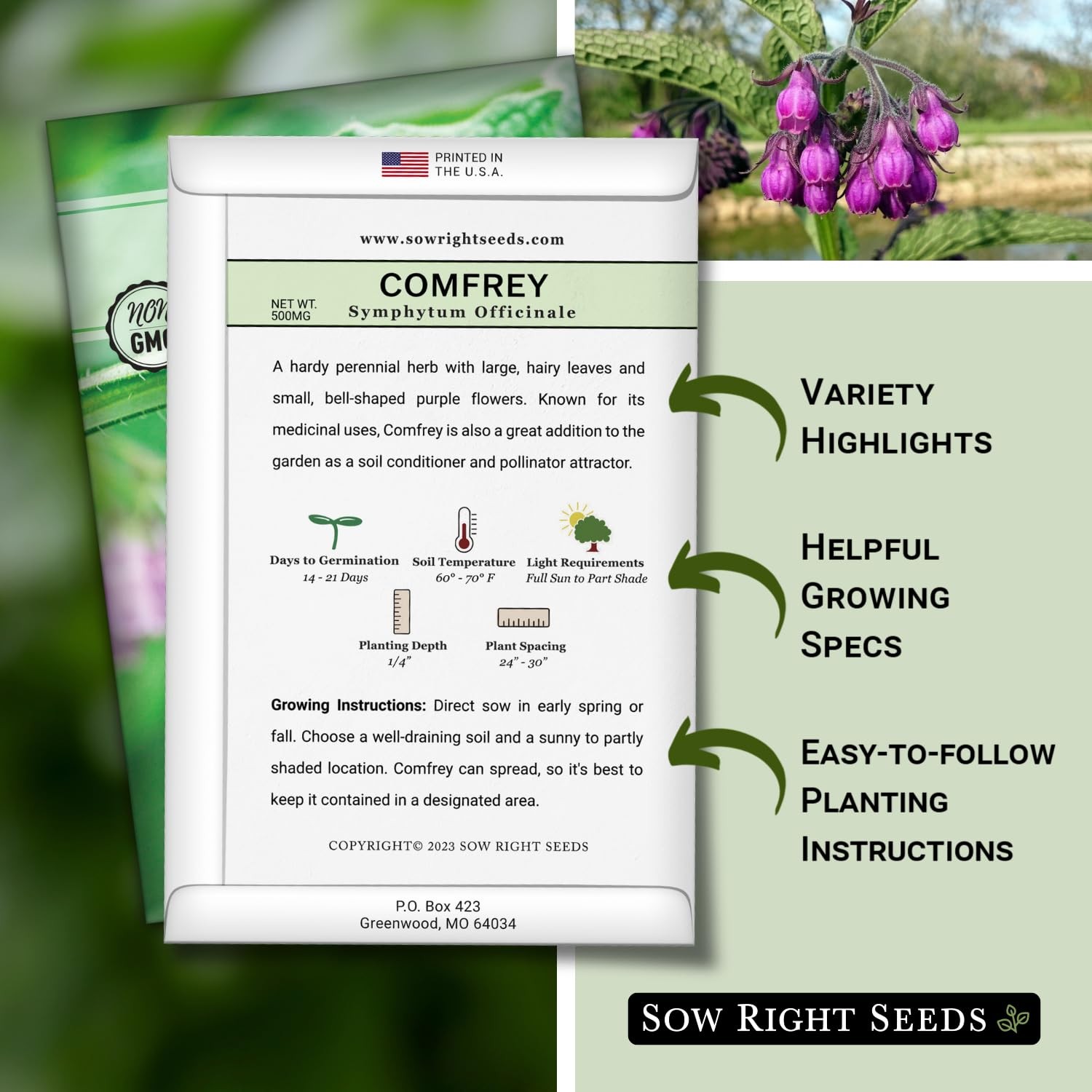 – Comfrey Seeds for Planting – Non-GMO Heirloom Packet with Instructions to P…