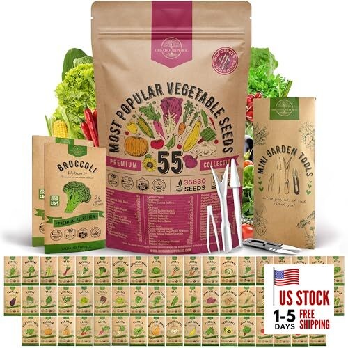 55 Vegetable Seeds Variety Pack – 35,600+ Non 55 Most Popular Vegetable Seeds