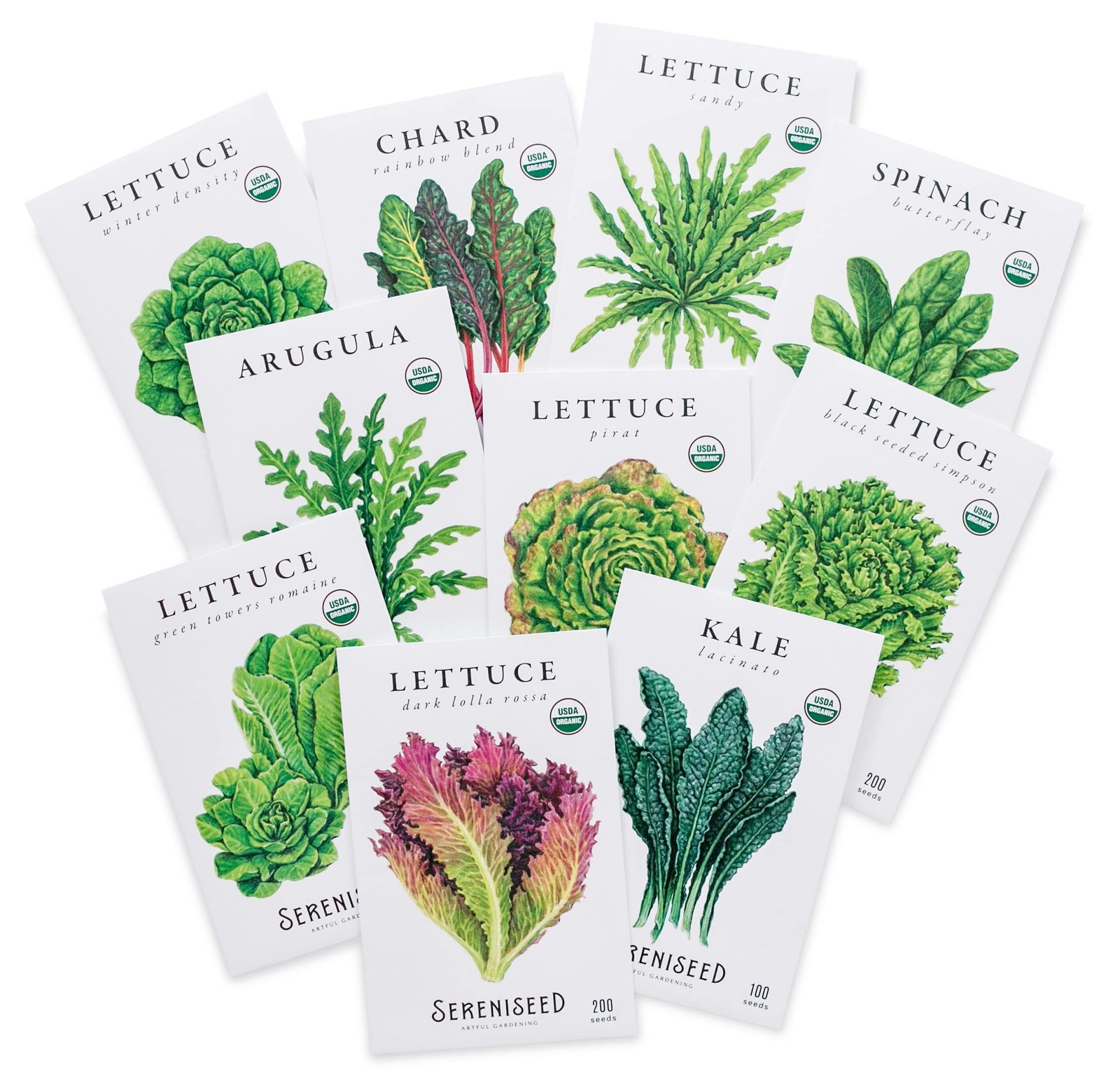 Certified Organic Leafy Greens Lettuce Seeds Collection 10Pack – 100% Non GMO…