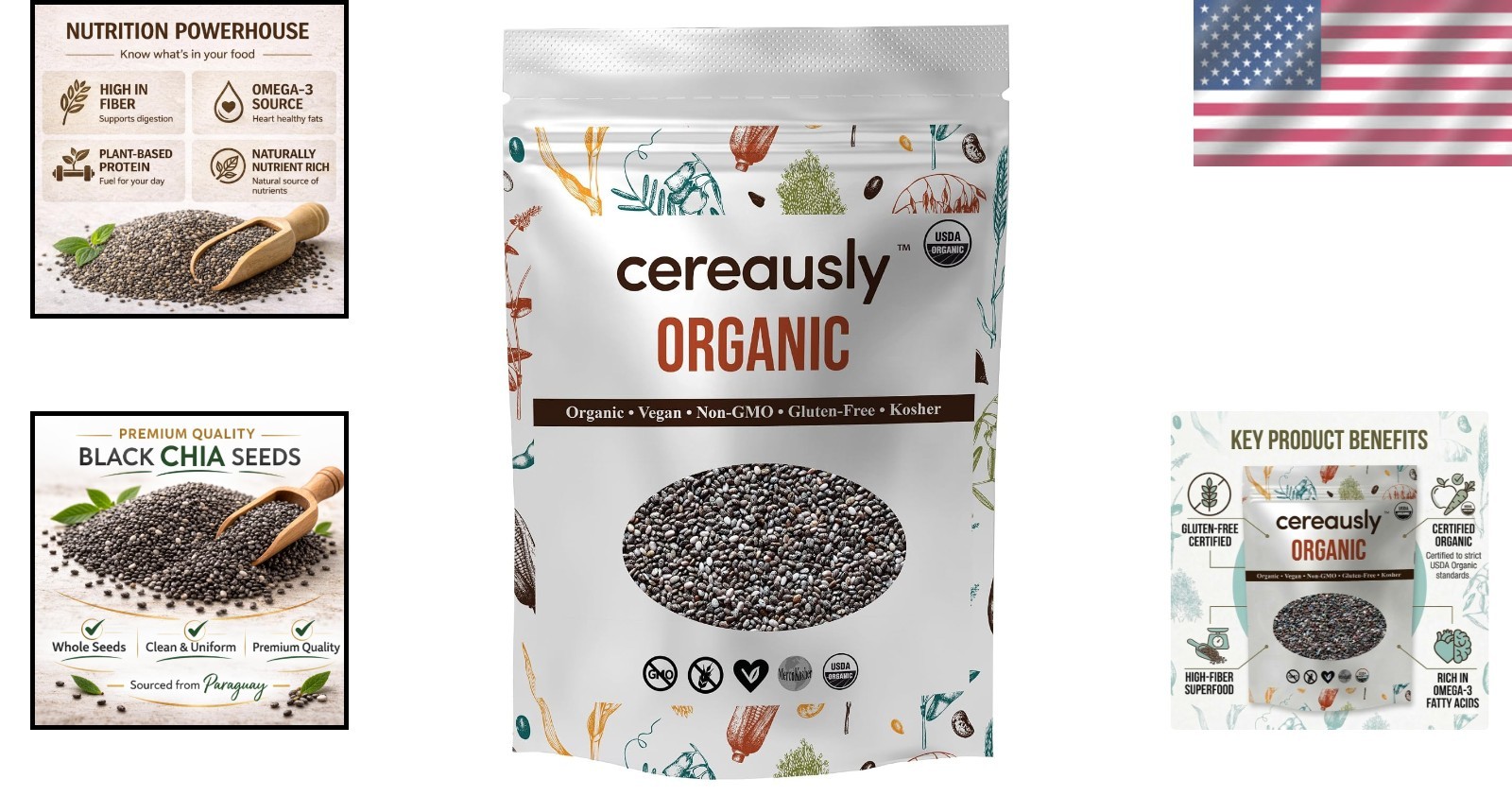 Black Chia Seeds Bulk 10 Lb Organic Non-GMO Gluten-Free Paraguay