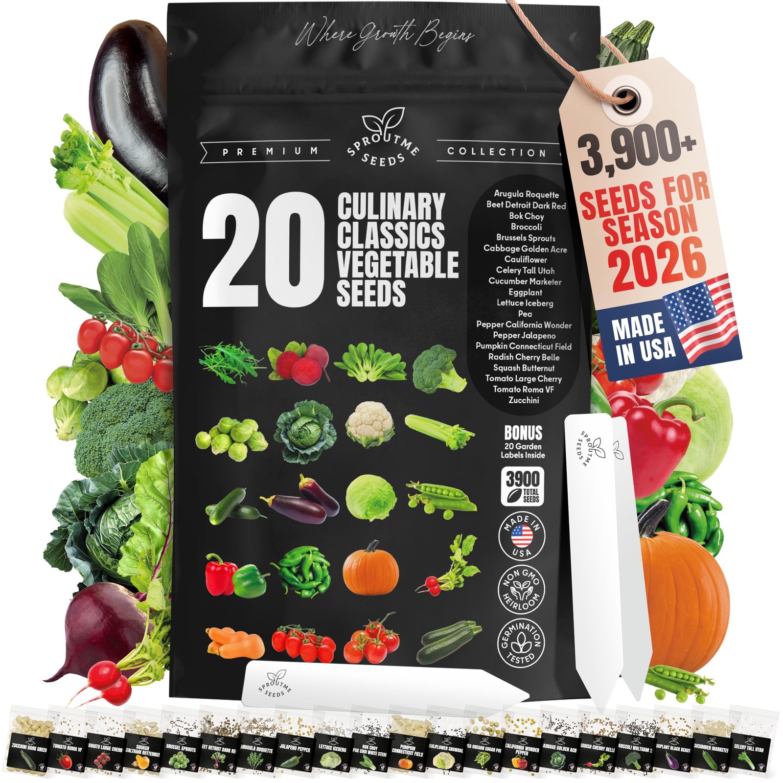Vegetable Seeds Variety Pack – Tomato, Cucumber, Zucchini, Lettuce, Broccoli …