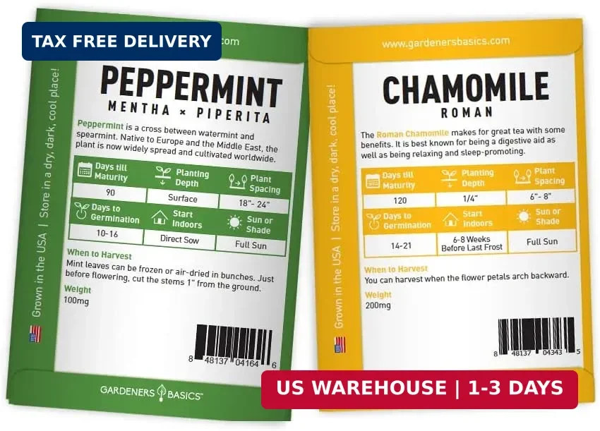 Gardeners Basics, Herbal Tea Seeds for Planting Indoors and Outdoors 5 Variety P