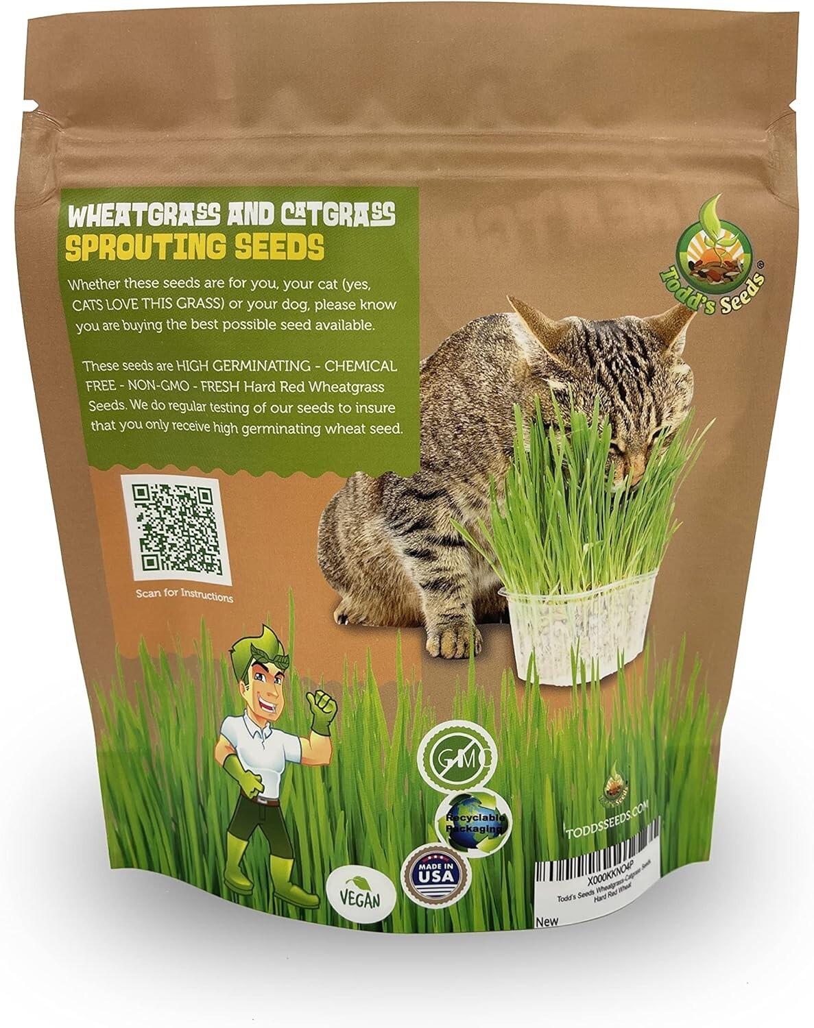 1lb Pet-Safe Wheatgrass for Cats – Todd’s Non-GMO Grass, Easy Indoor Growing