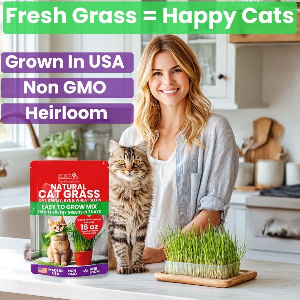 Natural Cat Grass Seeds for Indoor Cats – High Germination Oat, Wheat, Rye