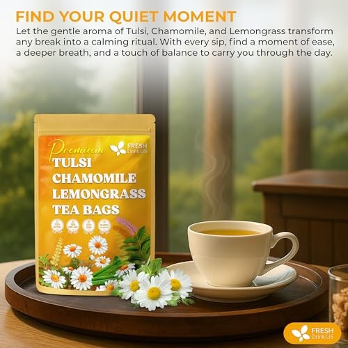 , Premium 135 Tea Bags Tulsi Chamomile Lemongrass Herbal Tea | Blend with Holy