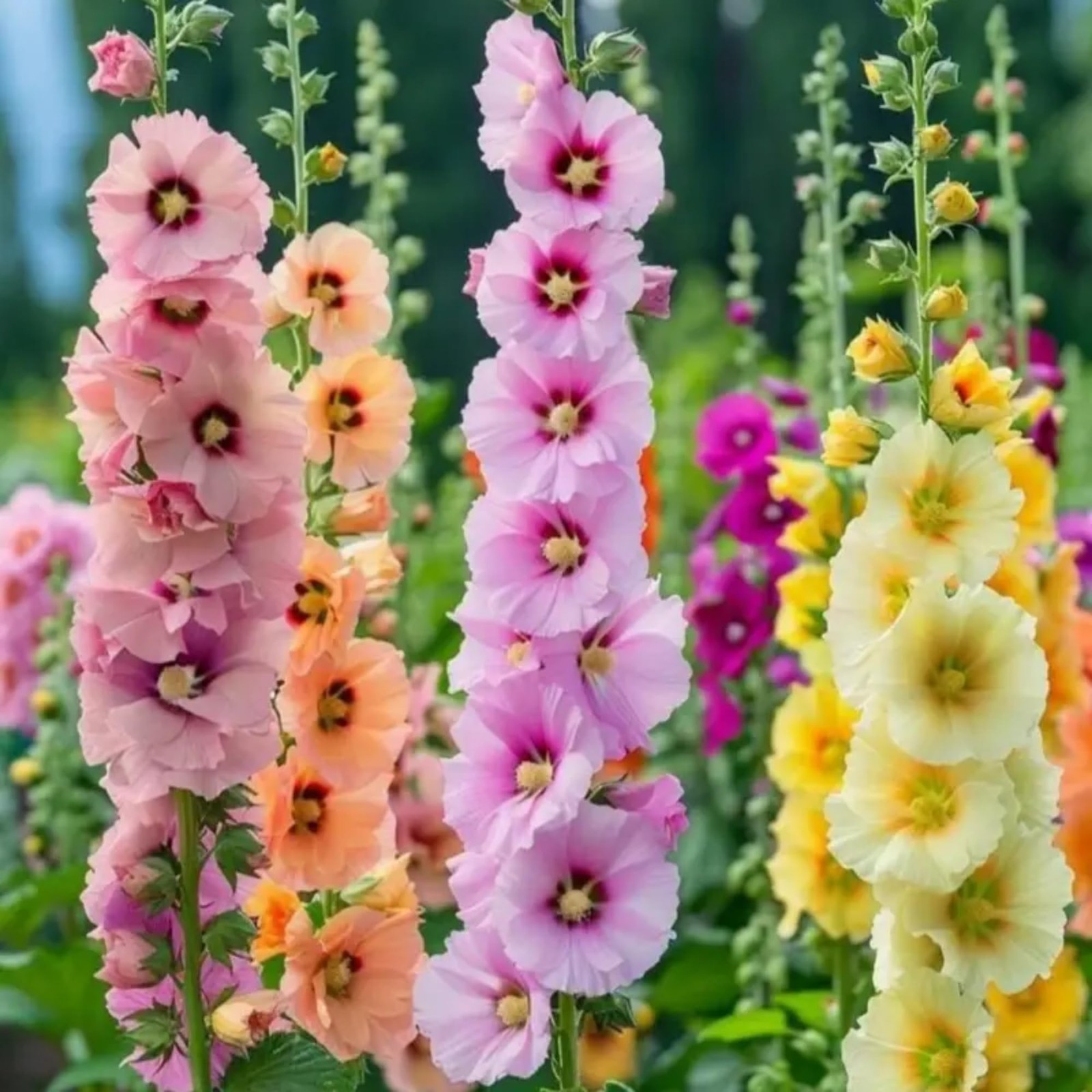 300+ Double Hollyhock Seeds for Planting – Giant Mixed Hollyhock Flowers Seed Pe