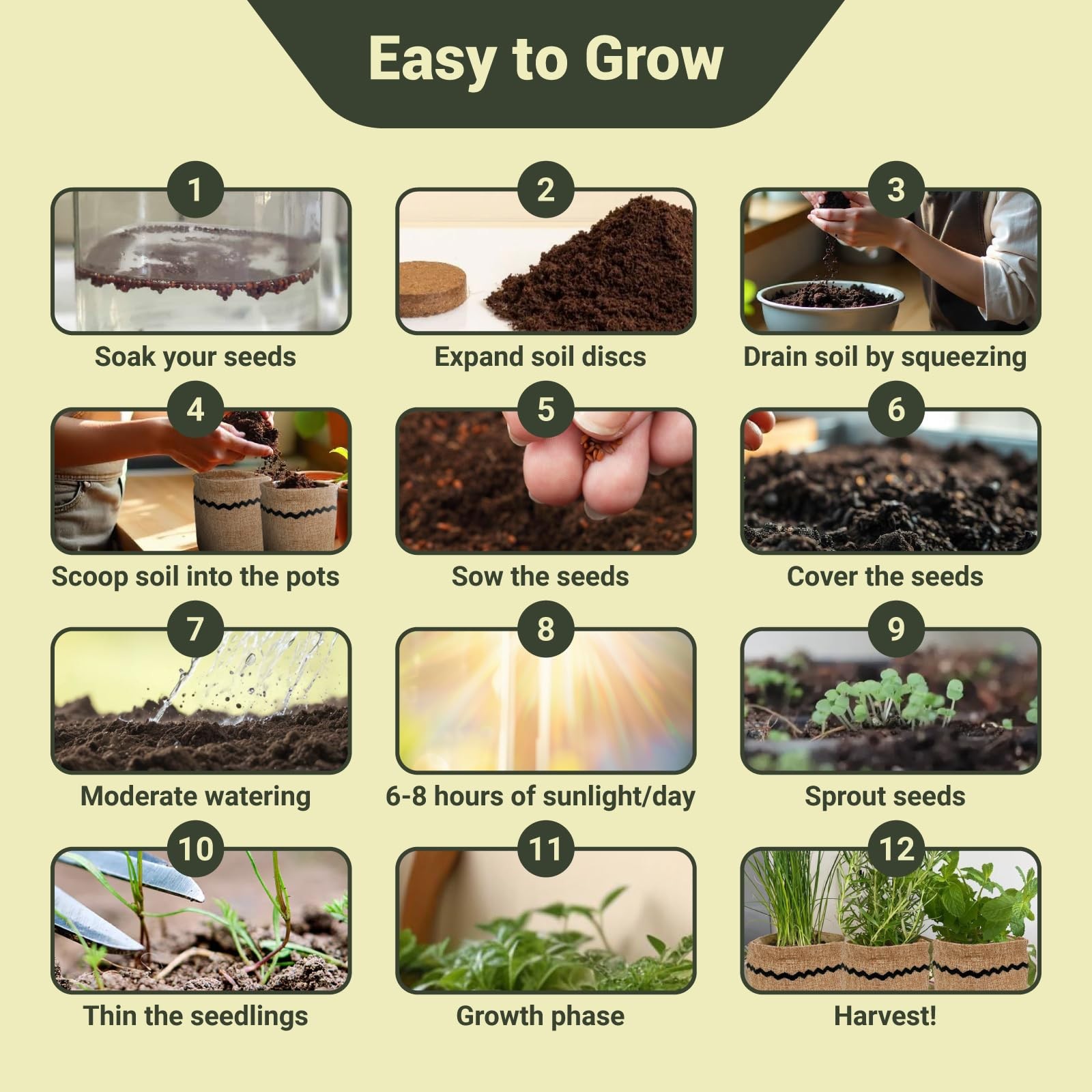 Indoor Herb Garden Starter Kit 44pcs Complete Set with Pots, Markers, Tools