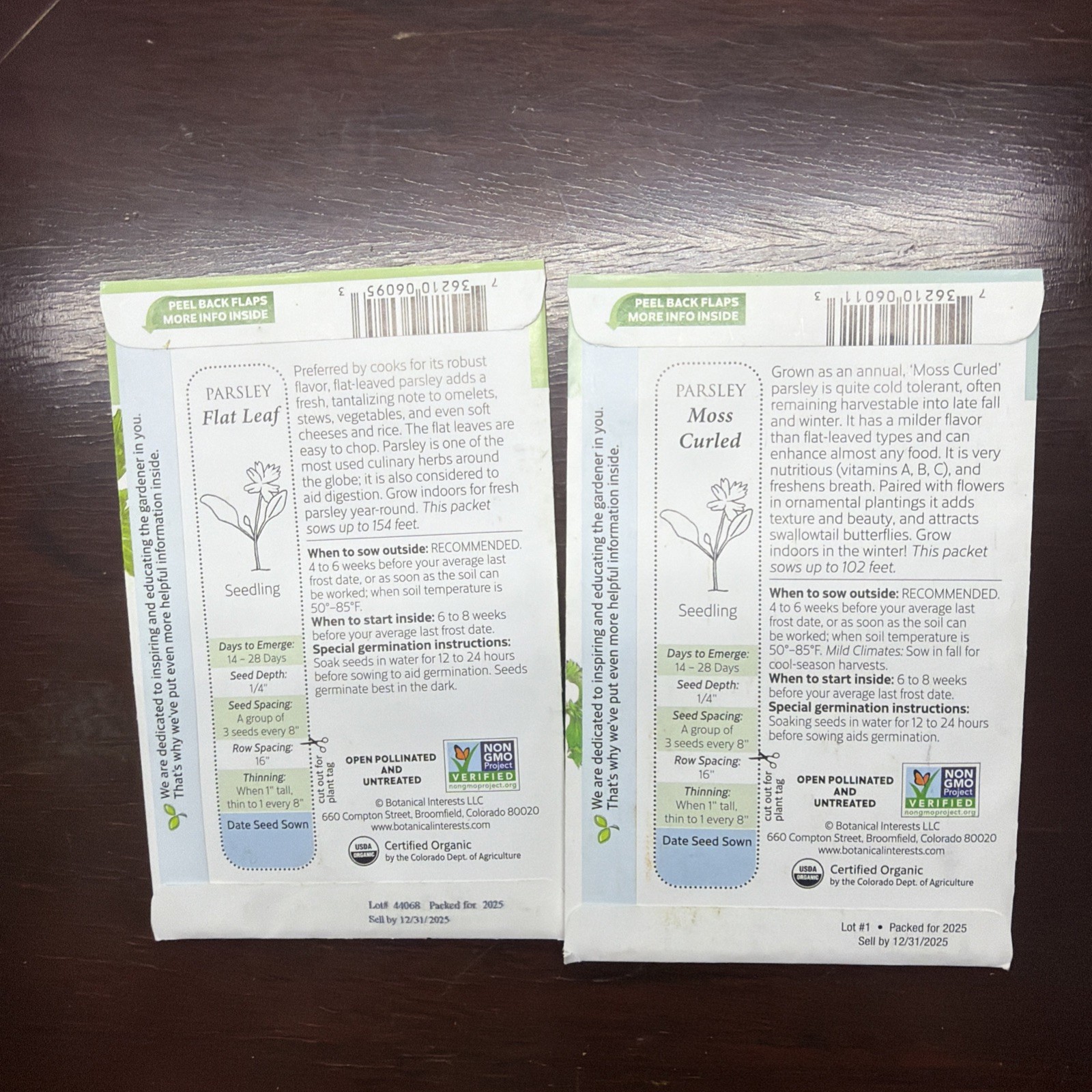 8 Packs Botanical Interests Herb Seed Thyme Parsley Feverfew Basil Dill Bee Balm