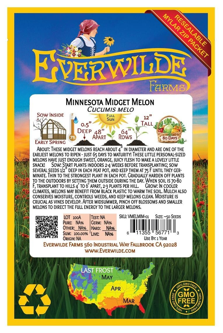 50 Minnesota Midget Melon Seeds – Everwilde Farms Mylar Seed Packet