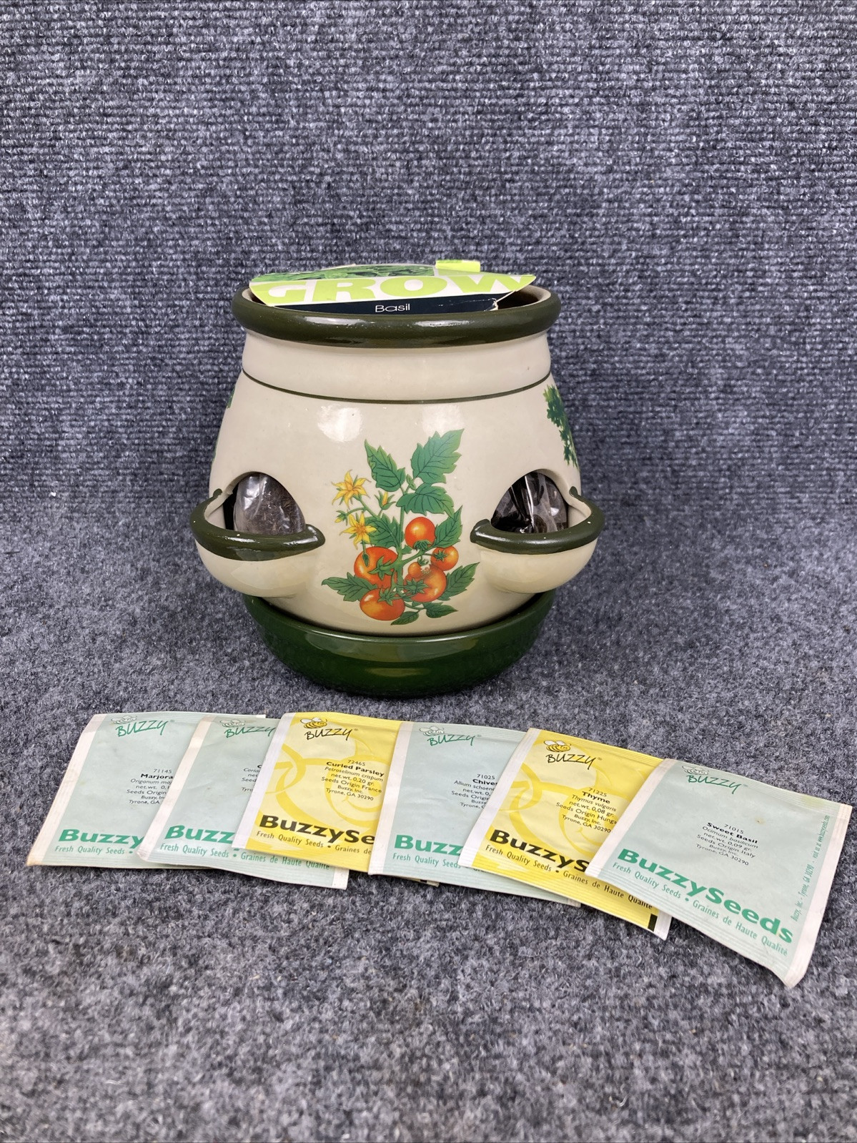 Buzzy Kitchen Herbs Porcelain Pot Grow Kit w/ 6 Different Herb Seed Packets NEW!
