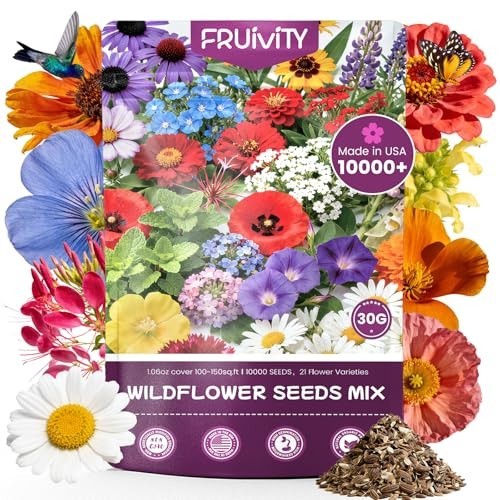 Bulk Wildflower Seeds 10000+ Non-GMO Butterfly Hummingbird Mix, 21 Varieties, Hi