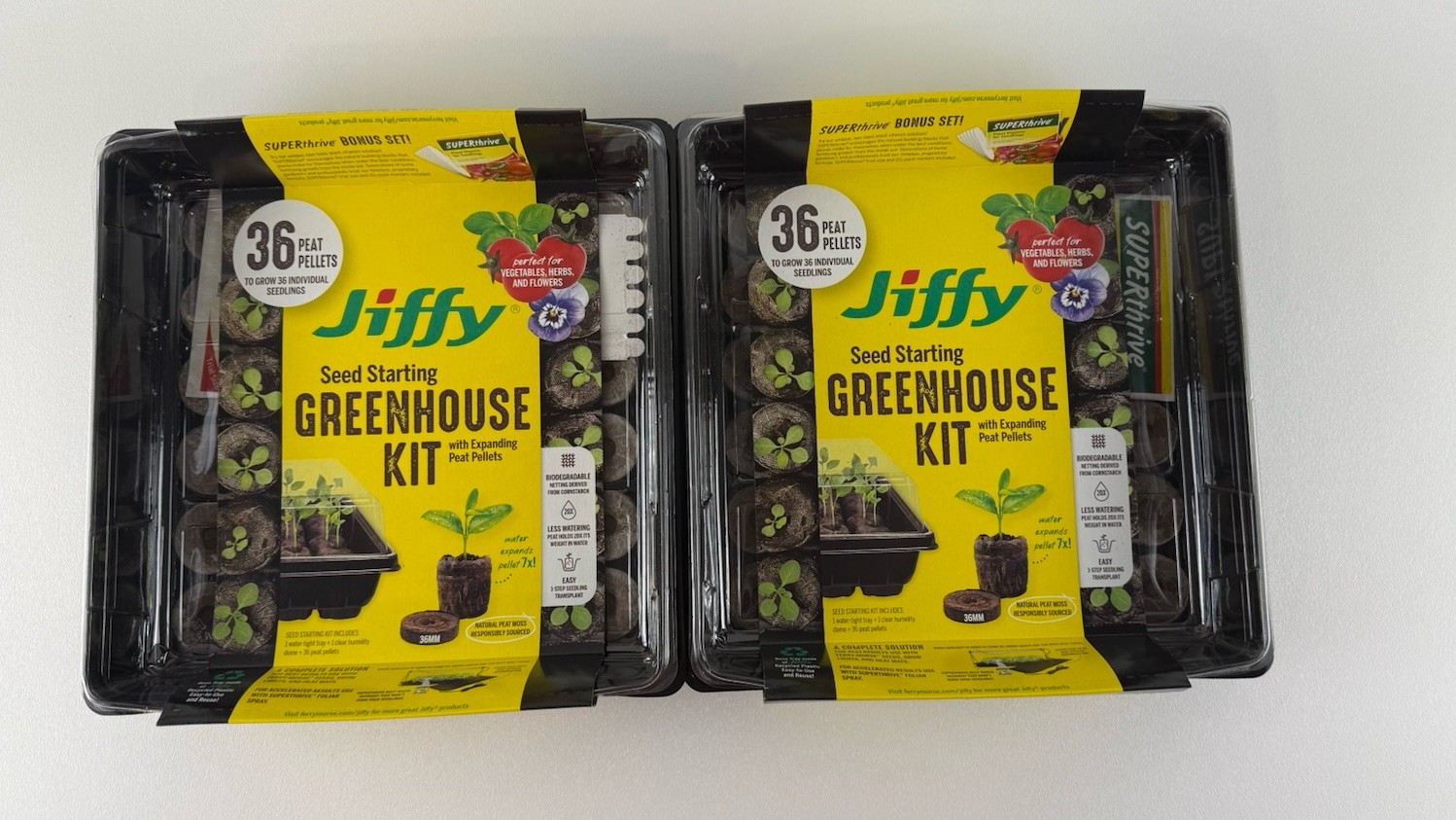 Jiffy 36 Cell Greenhouse Seed Starter Kit with 36mm Peat Pellets Lot Of 2