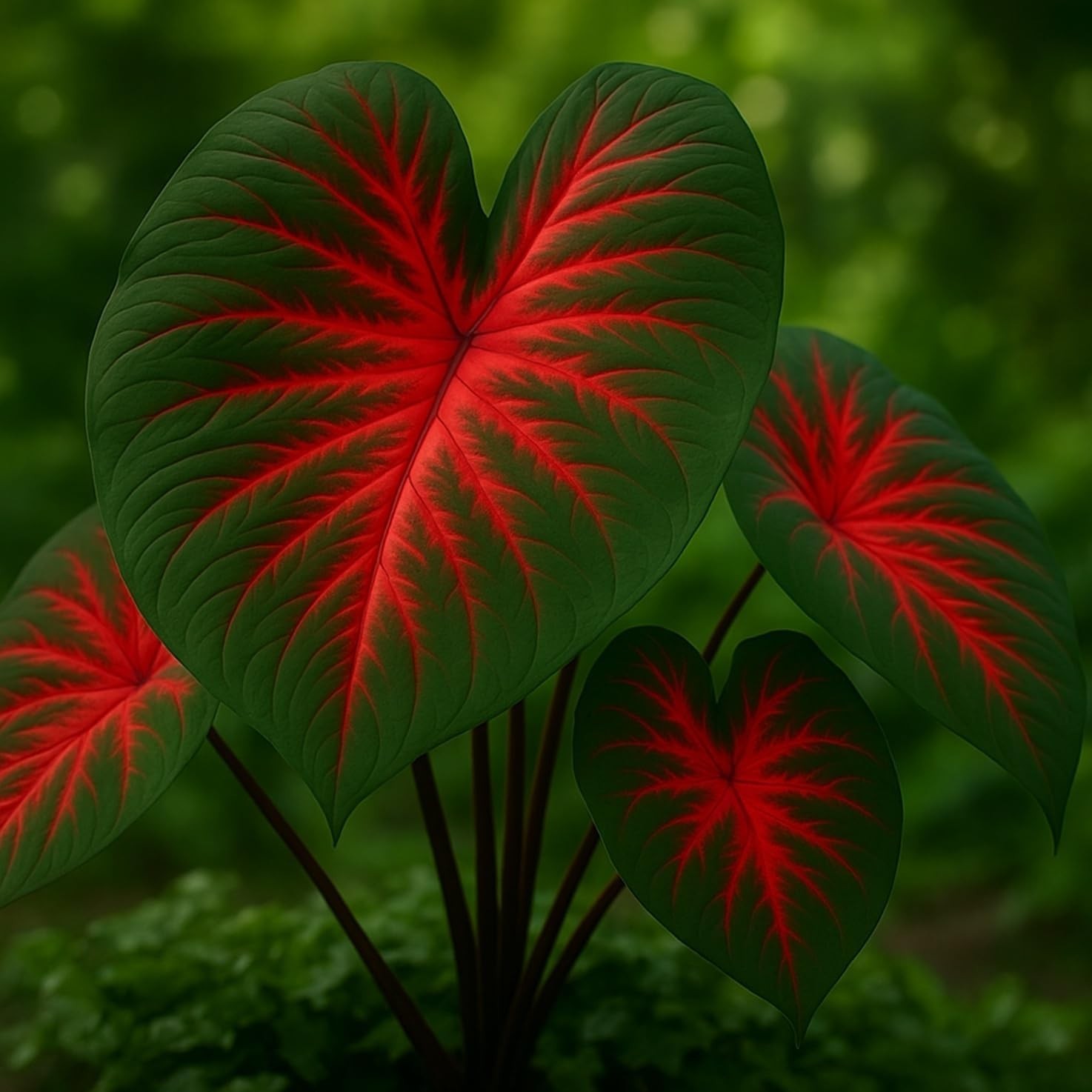 Vibrant Heart’s A’Fire Caladium Bulbs – Perfect for Full Sun and Garden Elegance