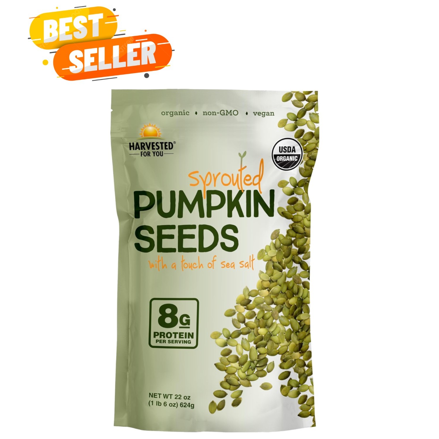 Sea Salted Sprouted Pumpkin Seeds, 22oz Bag, Non GMO, Paleo, Gluten Free, , O…