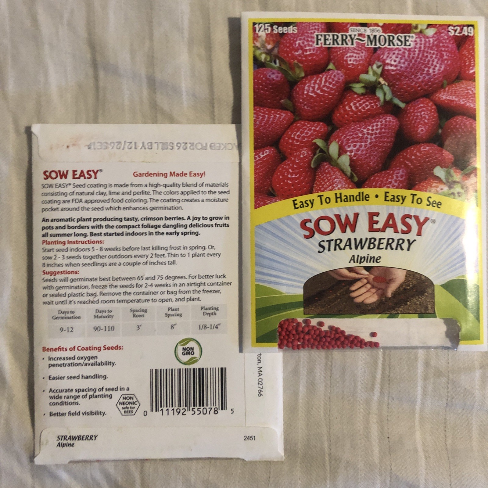 2 packs Strawberry Seeds FERRY-MORSE “Sow Easy” Color-coated Berry Garden Seeds