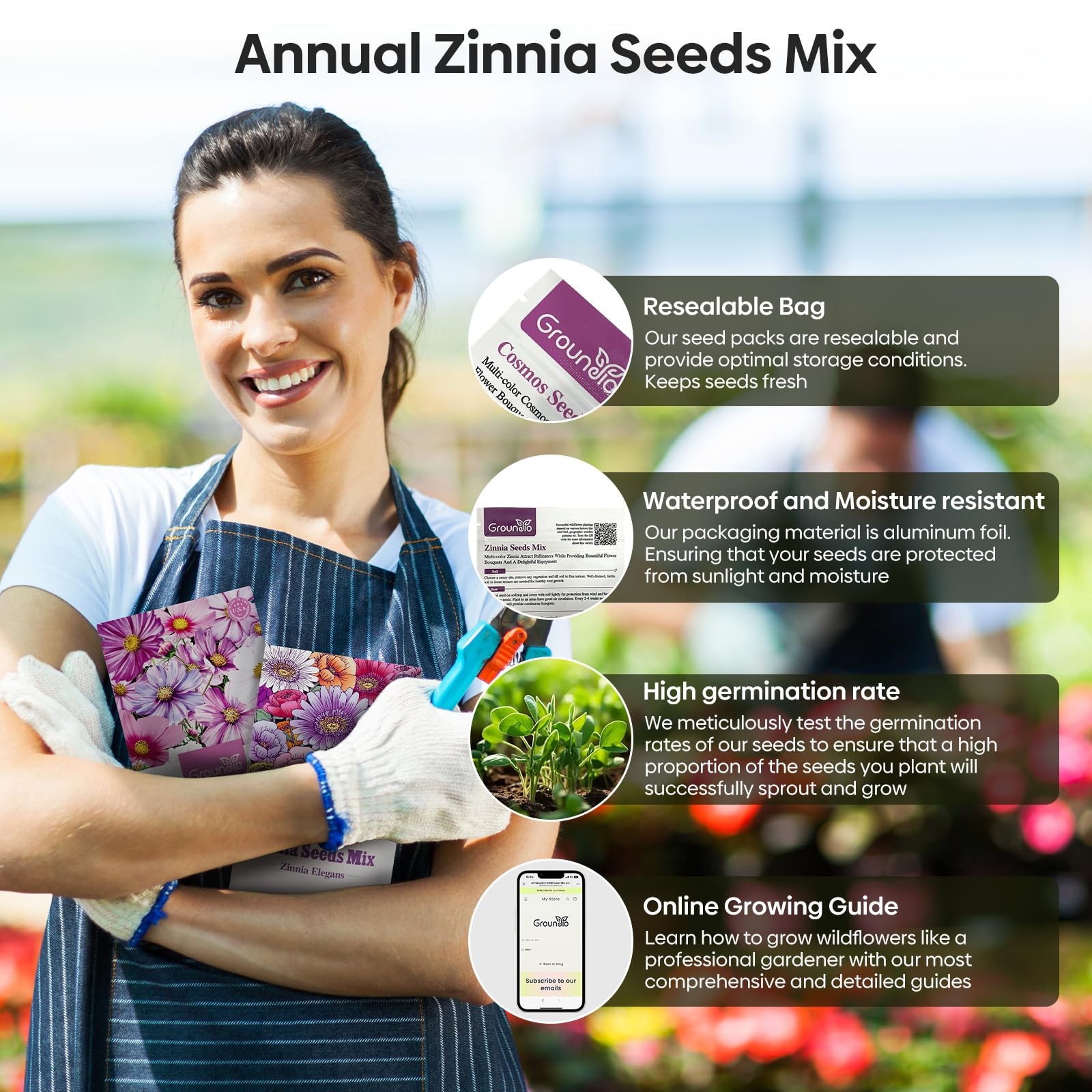 1oz Bulk Flower Seeds Over 3,000 Seeds 5 Varieties Mixed Colors Open Pollinated