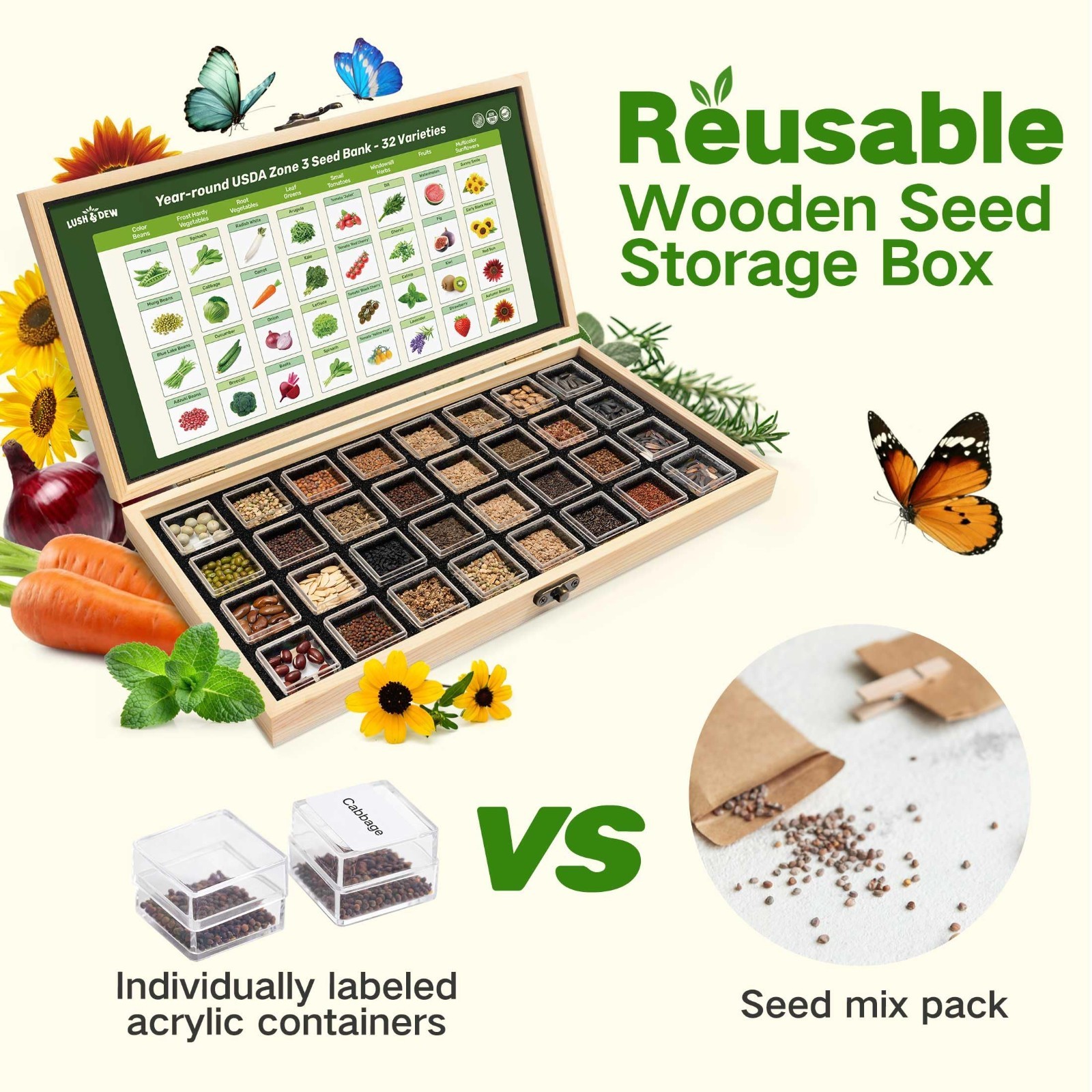 32 Non-GMO Heirloom Seed Varieties for Gardening – Survival Seed Kit, Gifts for