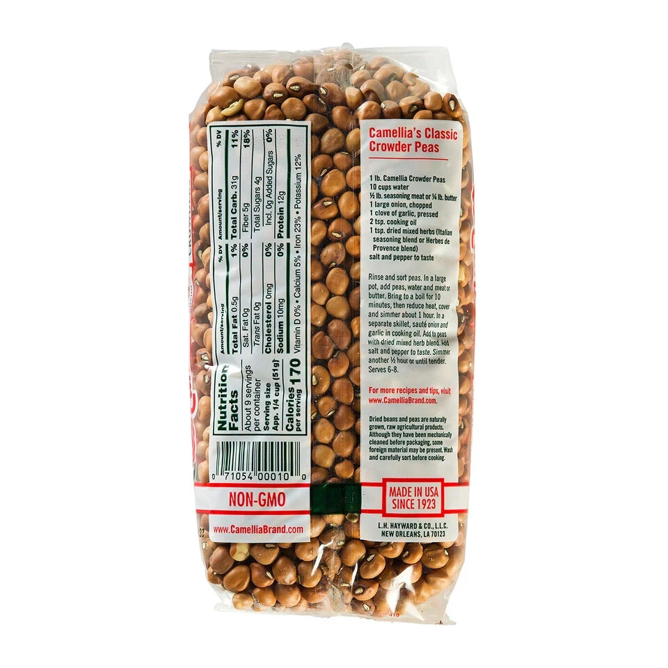 Non-GMO High Fiber Camellia Dried Field Peas 2 lb Pack for Healthy Meals