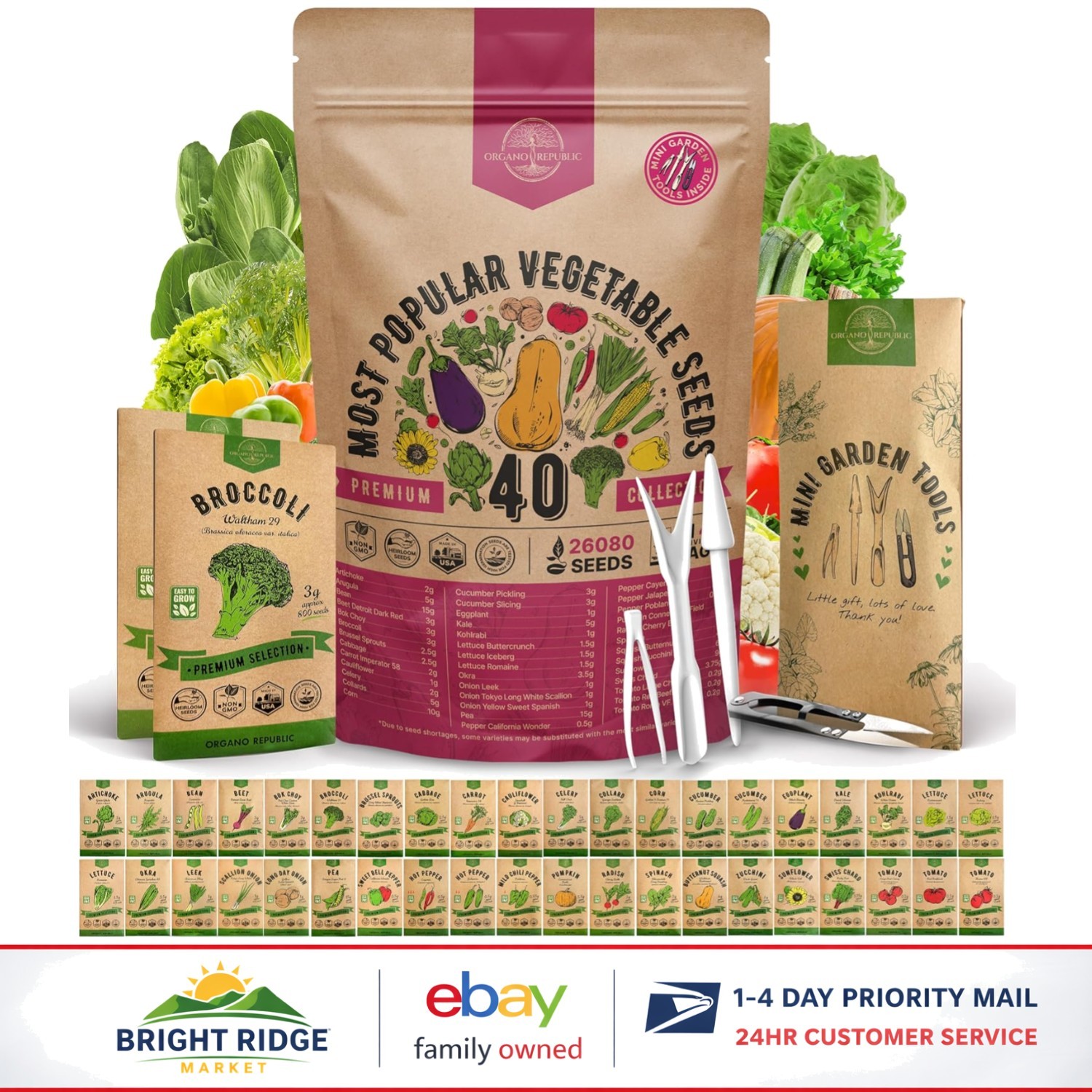 Heirloom Vegetable Seeds Pack with 40 Varieties for Home Garden Enthusiasts