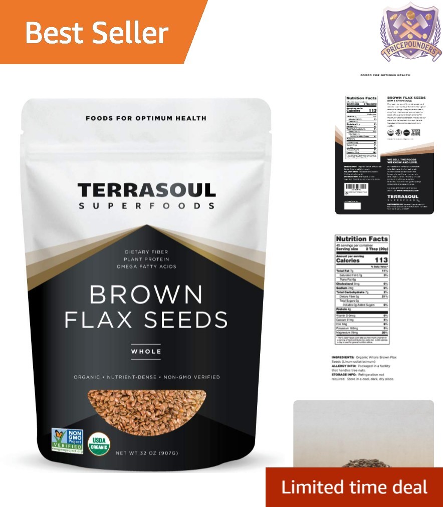 Organic Brown Flax Seeds 2 Pounds Non-GMO Gluten-Free Nutrient Rich