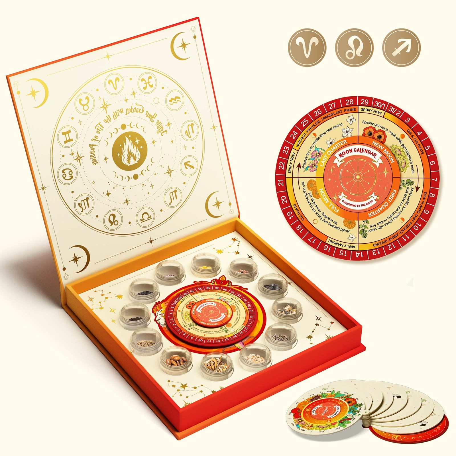 Zodiac Garden Seed Bank 12 NonGMO Heirloom Seeds with Moon Calendar Box