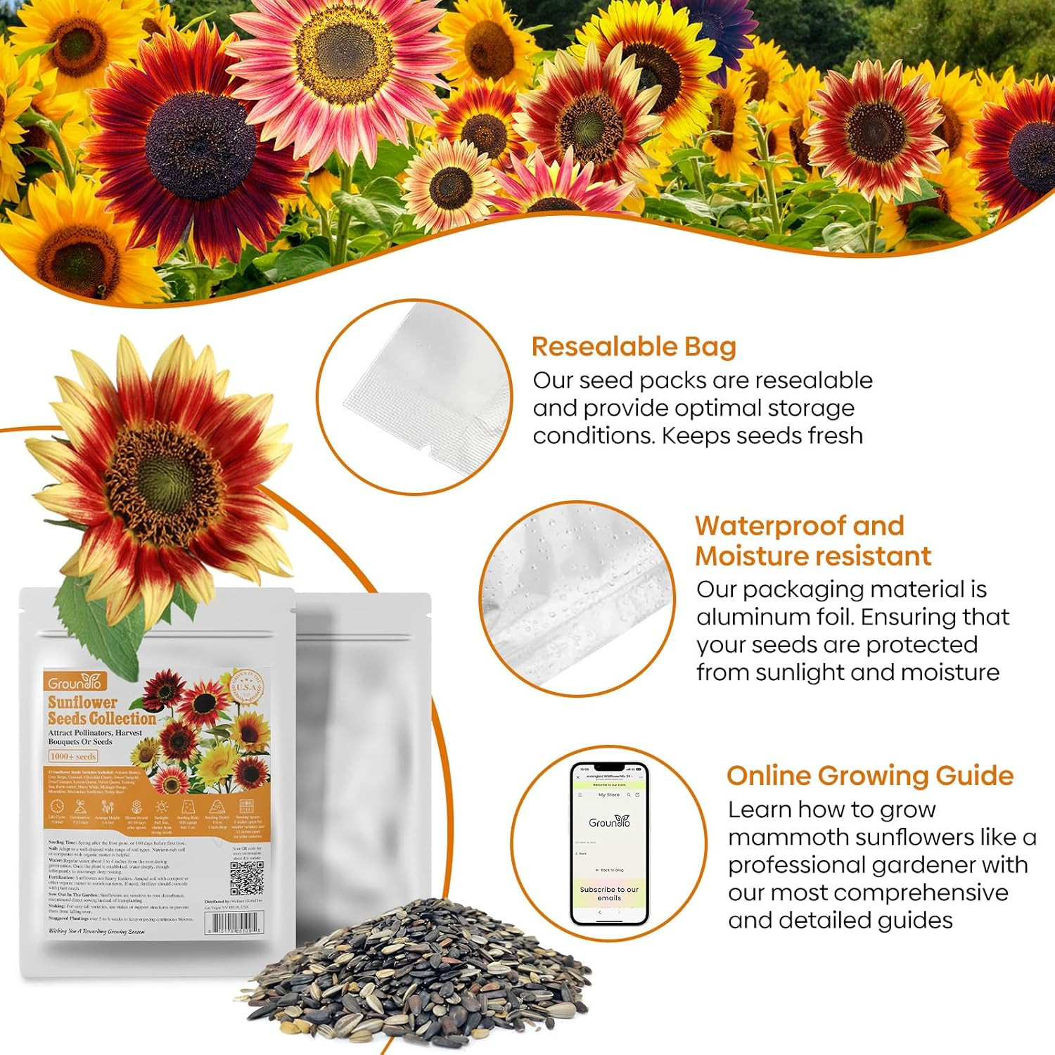 Sunflower Seeds for Planting, 15+ Varieties, 1 Oz, 300+ Mixed Seeds to Plant Col