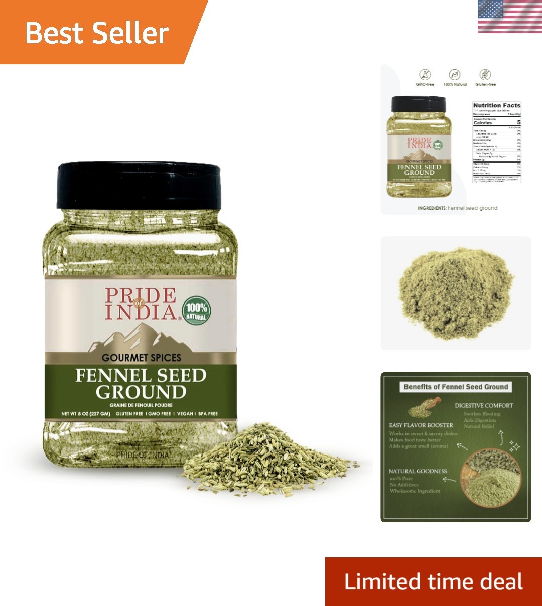 Natural Fennel Seed Ground in 8 oz Sifter Jar – Enhance Flavor & Wellness
