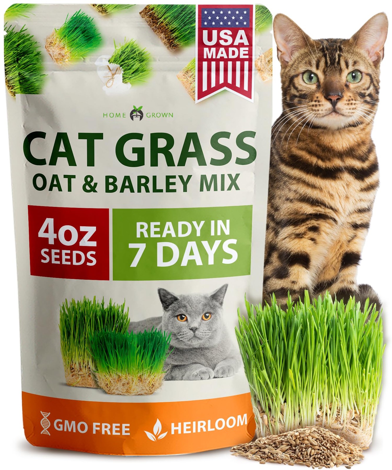 Indoor Cat Grass Seeds Mix – Digestive Oat & Barley Refill Kit 4 oz