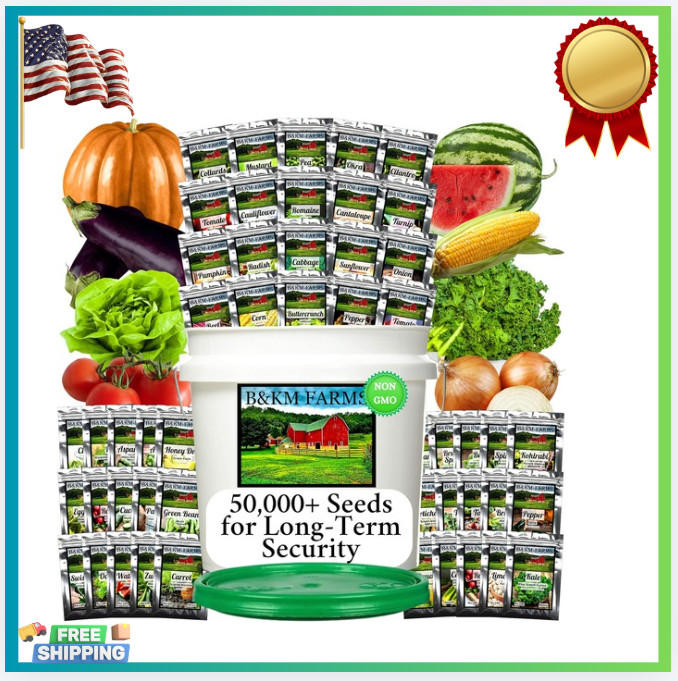 New Survival Seed Vault 50,000+ Non-GMO Heirloom Seeds 50 Varieties