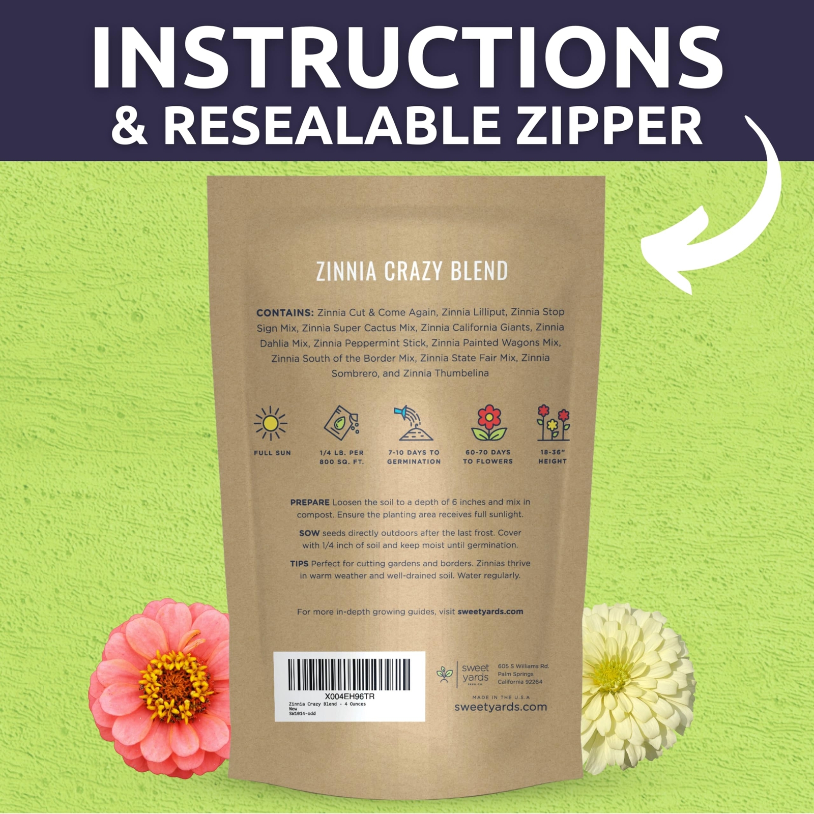 Zinnia Crazy Blend – Bulk 1/4 Pound Pouch – 15000 Flower Seeds for Planting -…