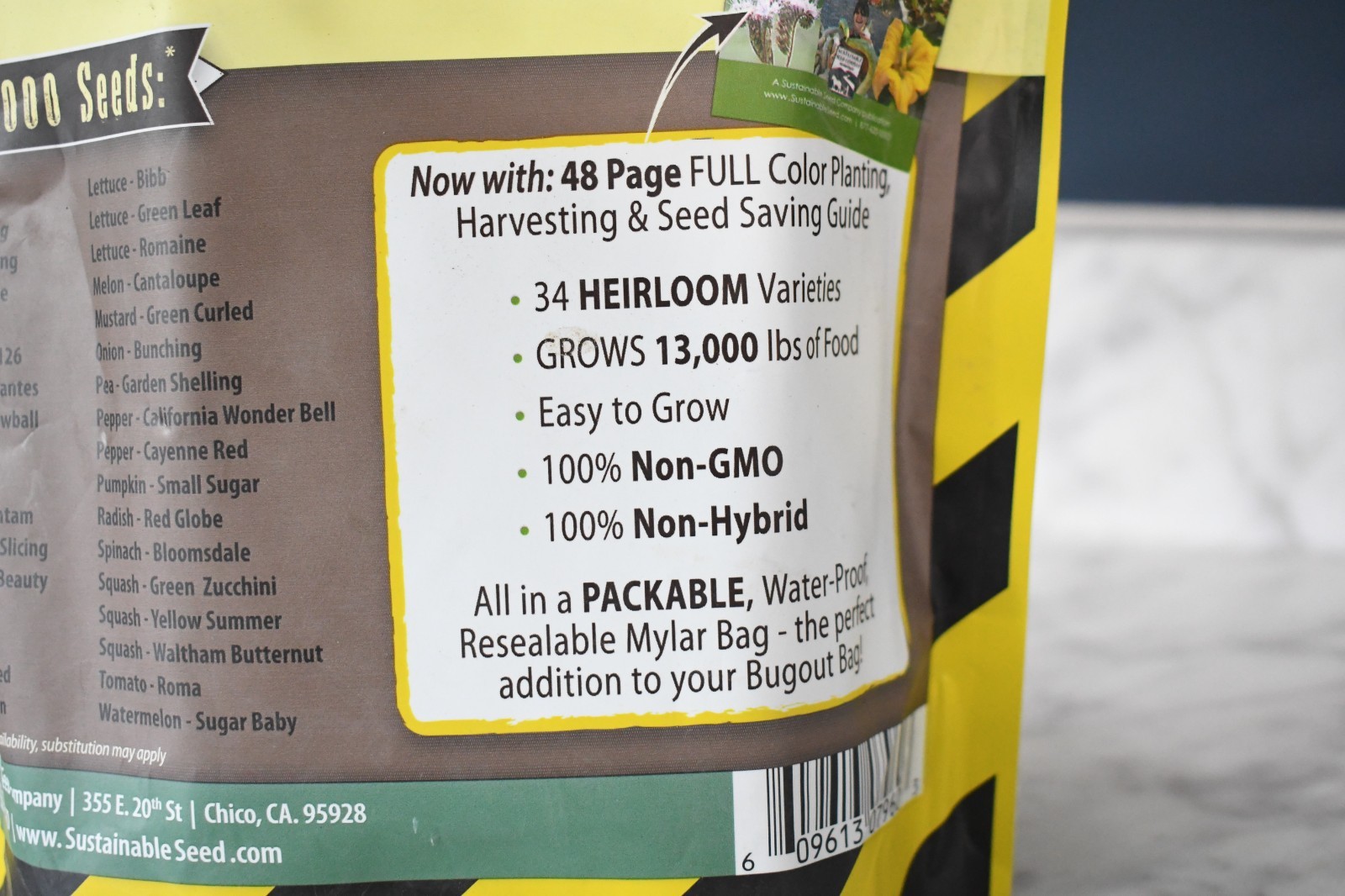 Sustainable Seed Bugout Bag Heirloom Fruit Vegetable 22,000+ Non-GMO Non-Hybrid