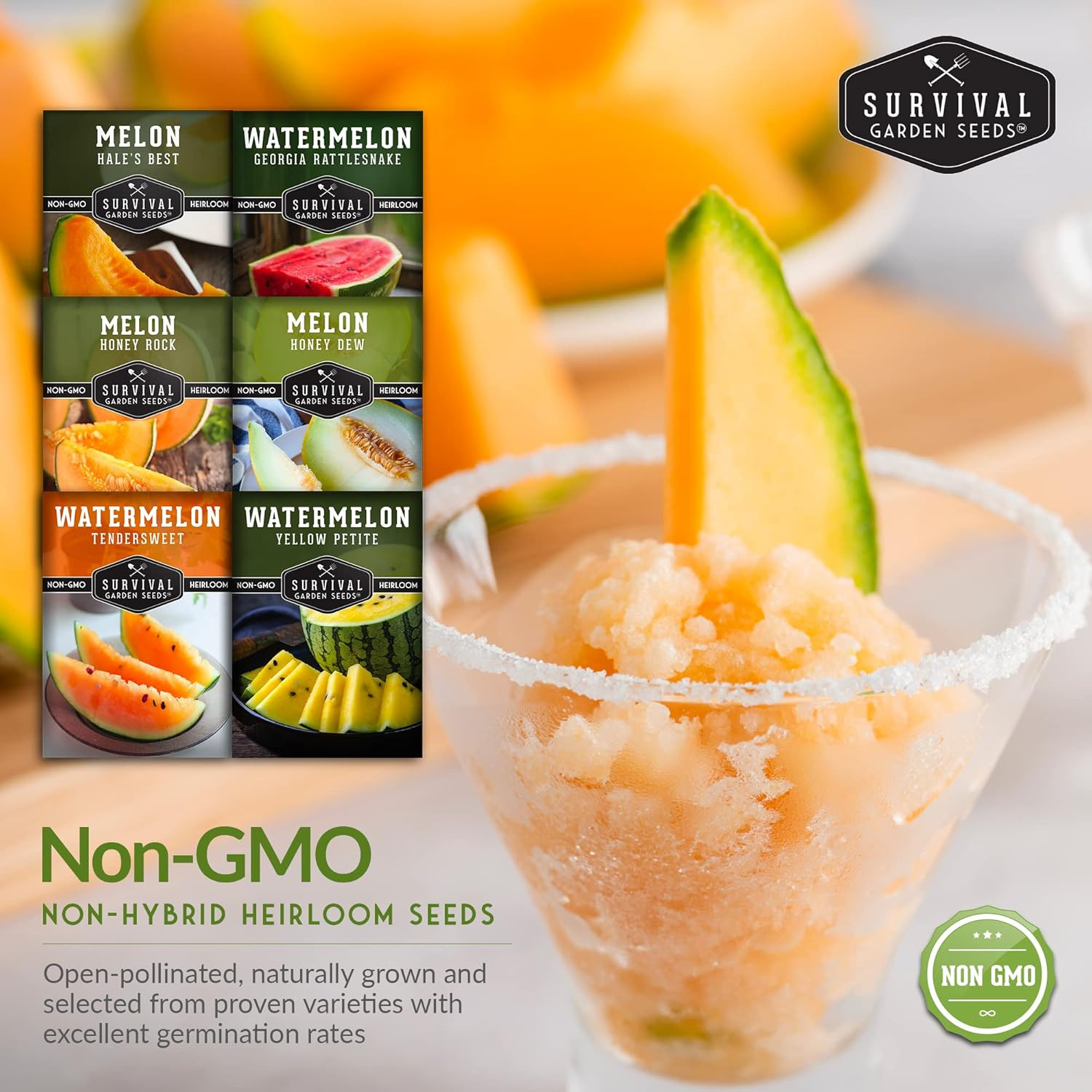 Melon Seeds Variety Pack – 6 Heirloom Cantaloupe, Honeydew & Watermelon Types fo