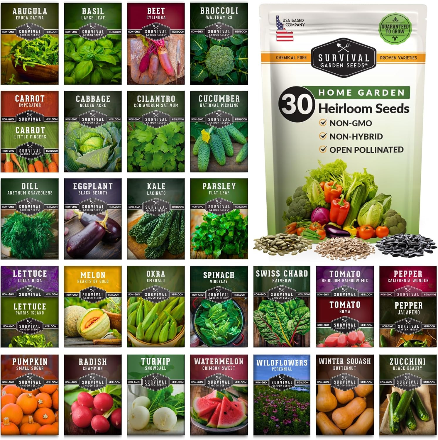 Home Garden Vegetable Seeds 30 Variety Pack – Heirloom Seed Vault Kit for Planti