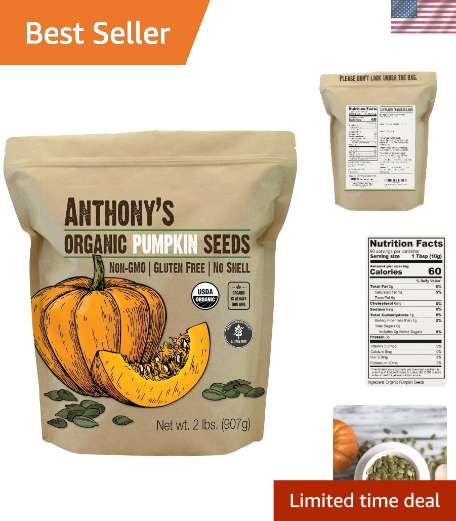 Raw Organic Pumpkin Seeds, 2 lb – Unsalted, Gluten Free, Snack Choice