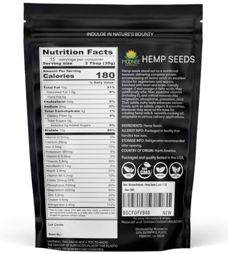 Moonee Naturals – Hemp Seeds (16 Ounce / 1 LB) – Non-GMO 1 Pound (Pack of 1)