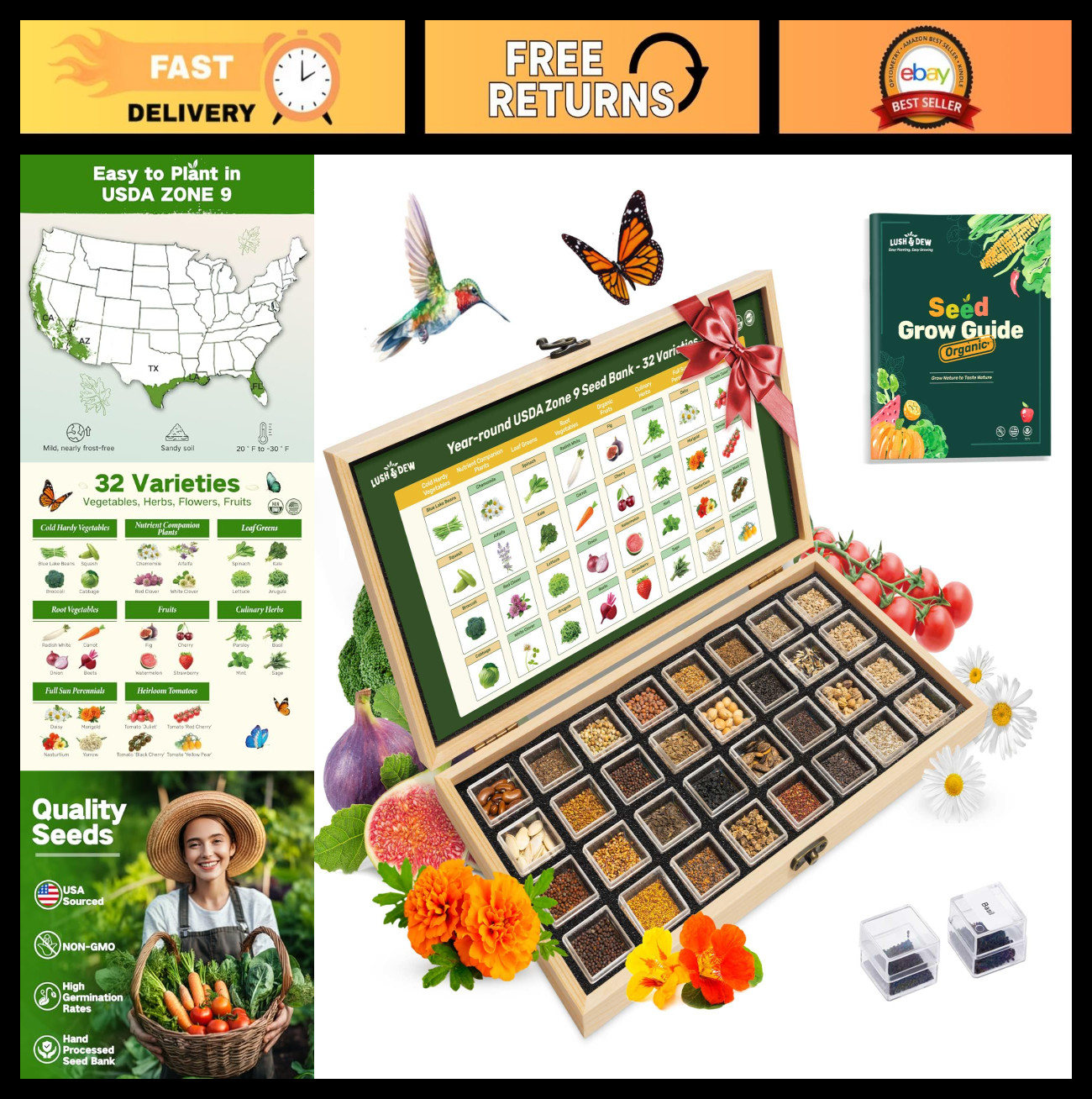 32 Varieties Non-GMO Heirloom Seed Bank for Zone 9 – Gardening Gifts for All