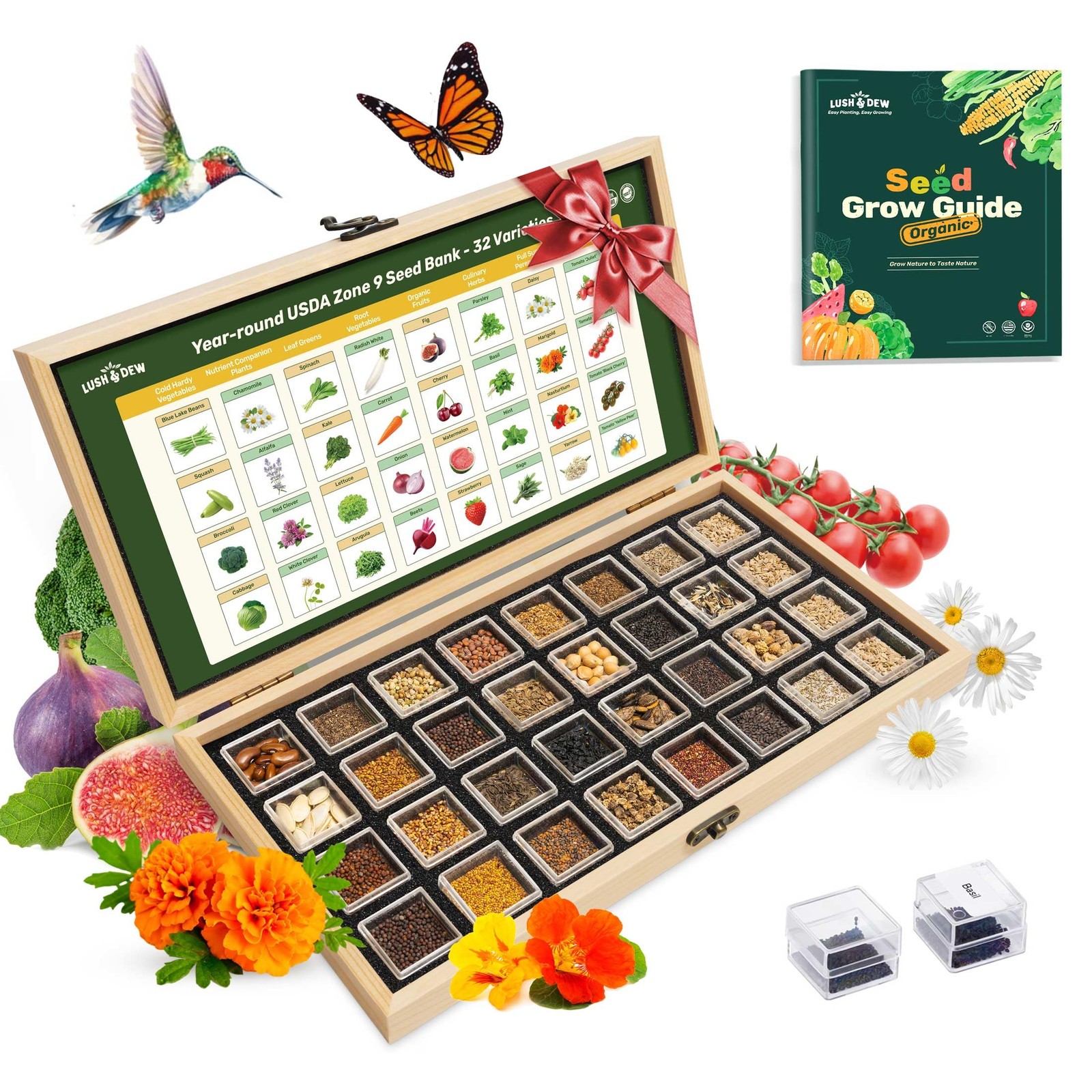Lush&Dew YearRound USDA Zone 9 Seed Bank, Gardening Gifts for Women Men, 32 V…
