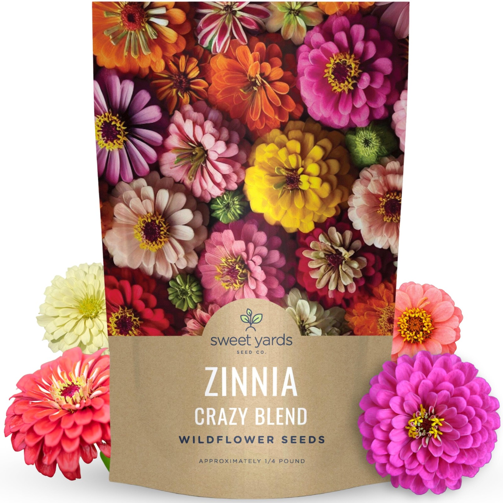 Zinnia Crazy Blend Bulk 1/4 Pound Pouch, 15000 Flower Seeds Planting Elegans