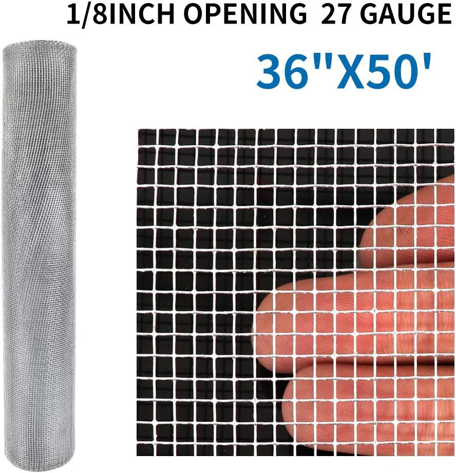 36″ X 50Ft 1/8-Inch Hardware Cloth Galvanized Steel Chicken Wire Roll Fence Mesh