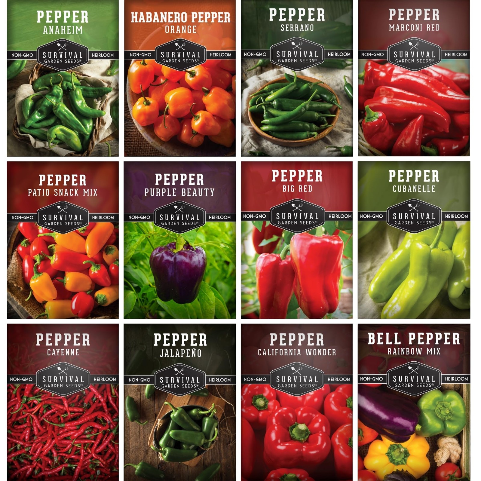 Pepper Seeds for Planting – 12 Variety Pack | Jalapeño, Serrano, Cayenne, Bel…